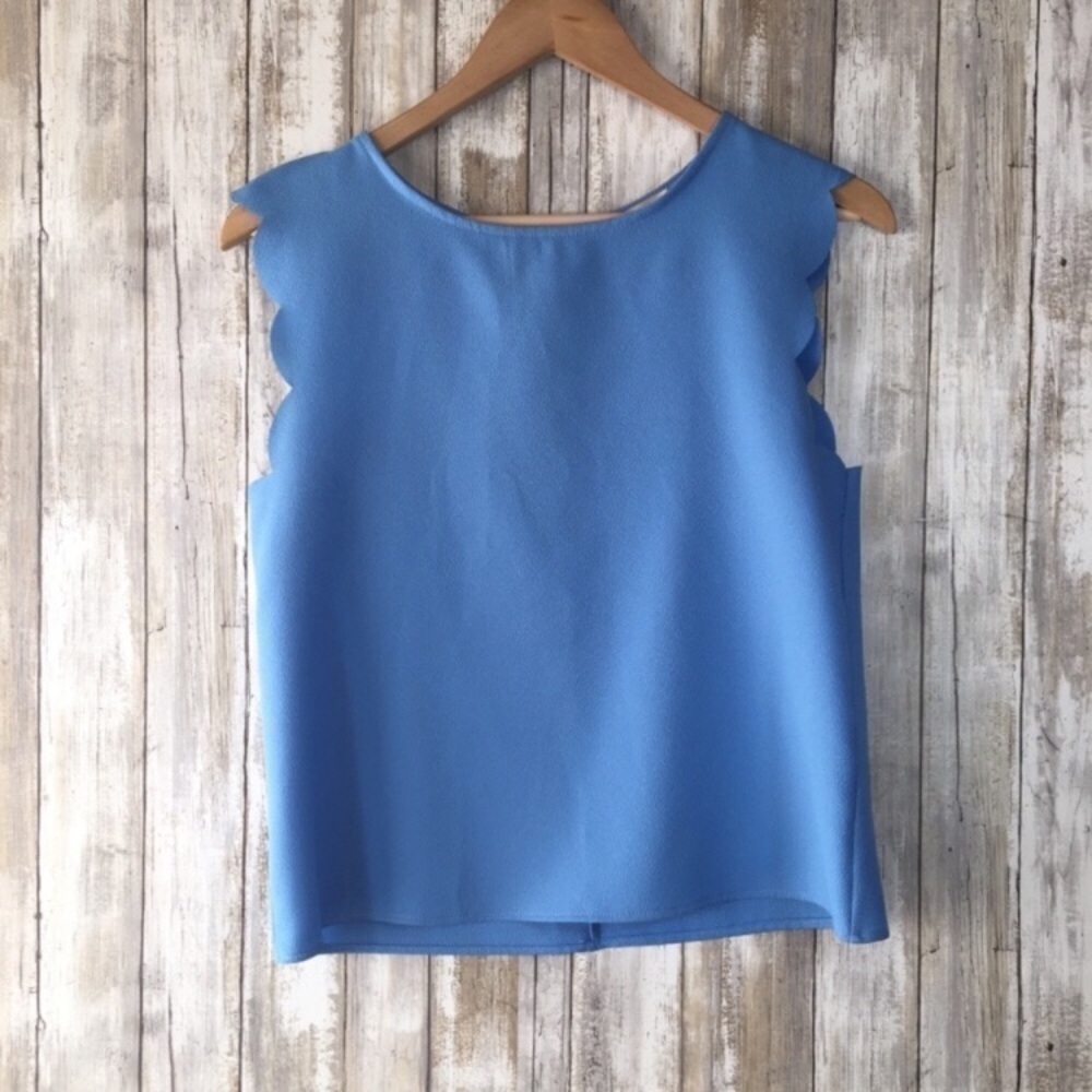 Everly Blue Scalloped Sleeve Blouse